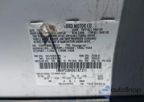 2013 Ford Taurus Limited из США, поврежденный, VIN 1FAHP2J84DG187311